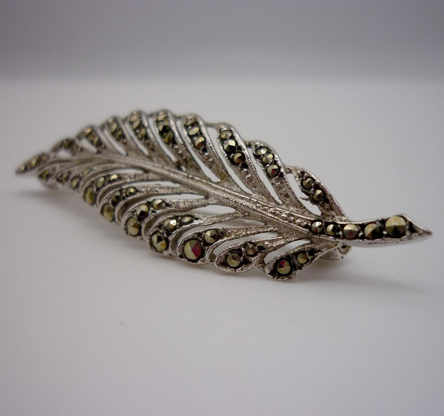 Silver & Marcasite Leaf Brooch