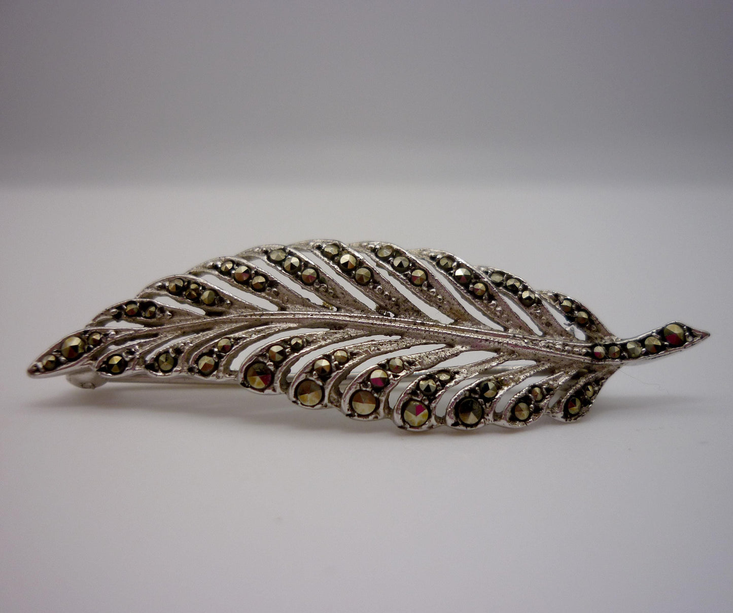Silver & Marcasite Leaf Brooch