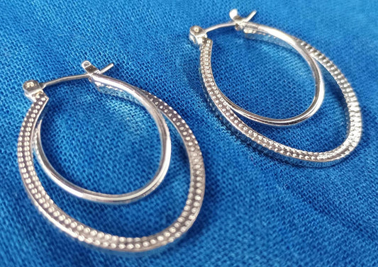 Vintage Silver Tone Double Layer Hoop Earrings