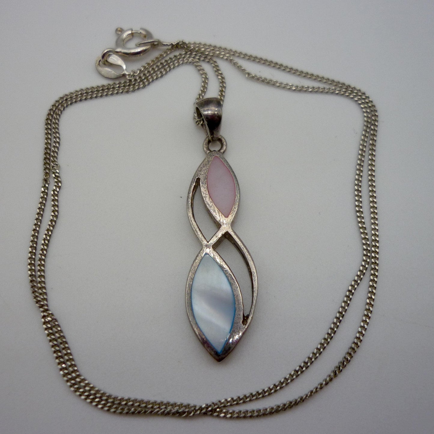 Vintage Silver Pink & Blue Mother of Pearl Pendant on 925 Chain