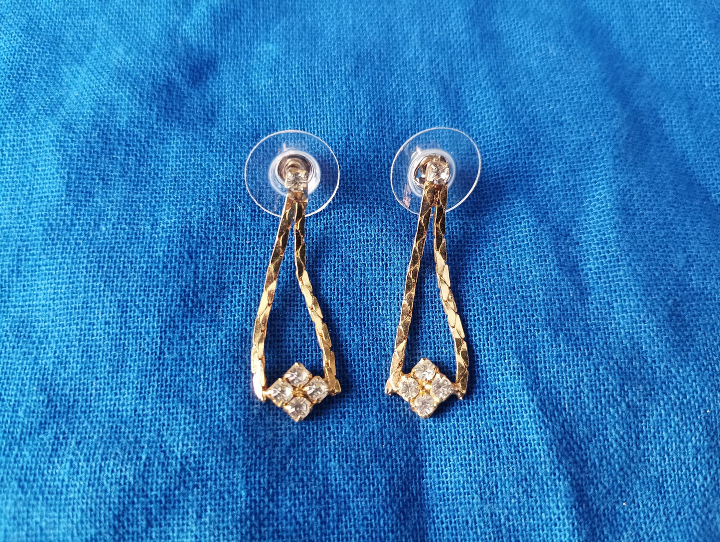 Vintage Gold Plated and Diamante Costume Drop Earrings