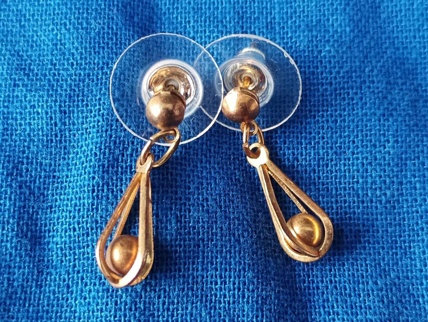 Vintage Costume Drop Earrings with Caged Spheres