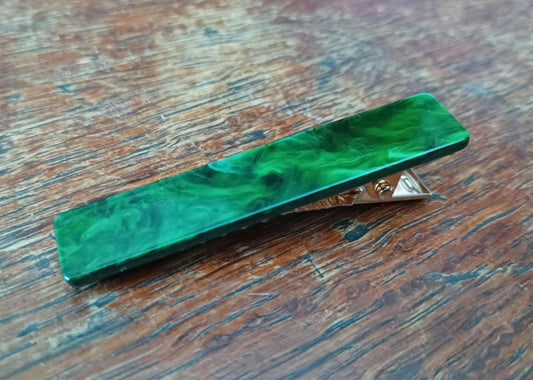 Green Marbled Acetate Barrette/Hair Clip, Malachite-style, Alligator clip back