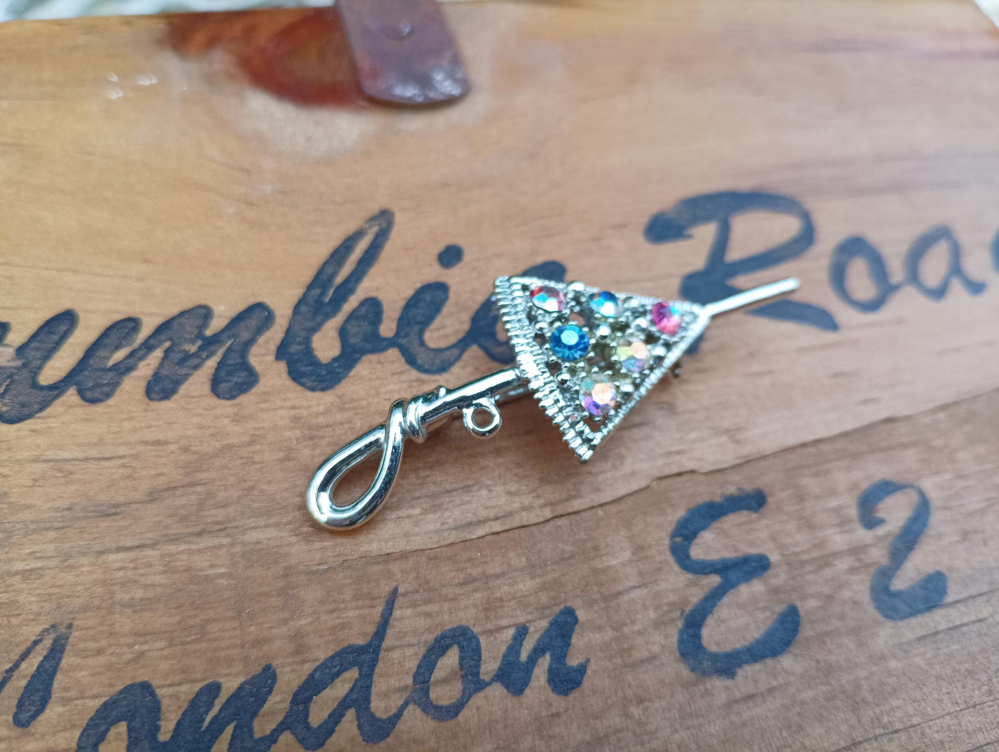 1960s Vintage Umbrella Brooch with Aurora Borealis Crystals