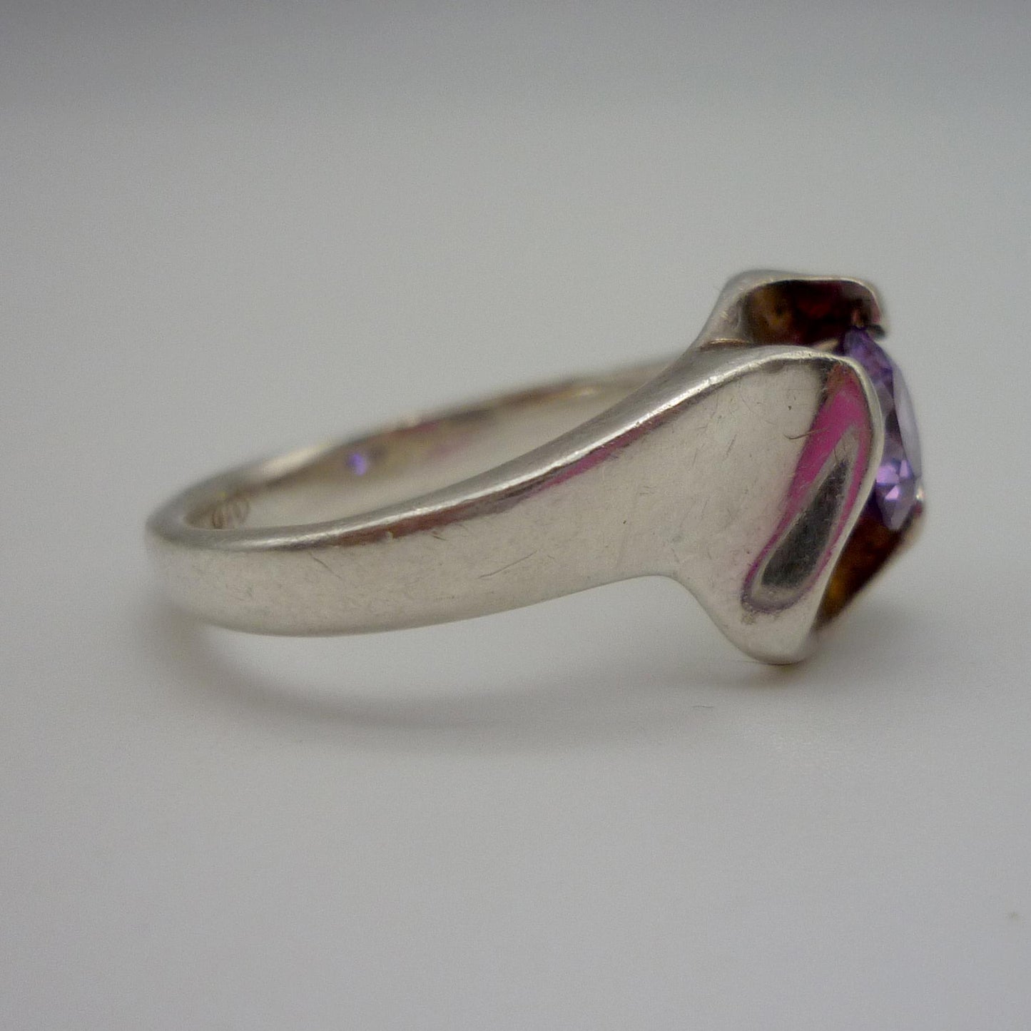 Vintage Silver Amethyst Solitaire Ring Size 6.5, Chunky Twist Band Sterling