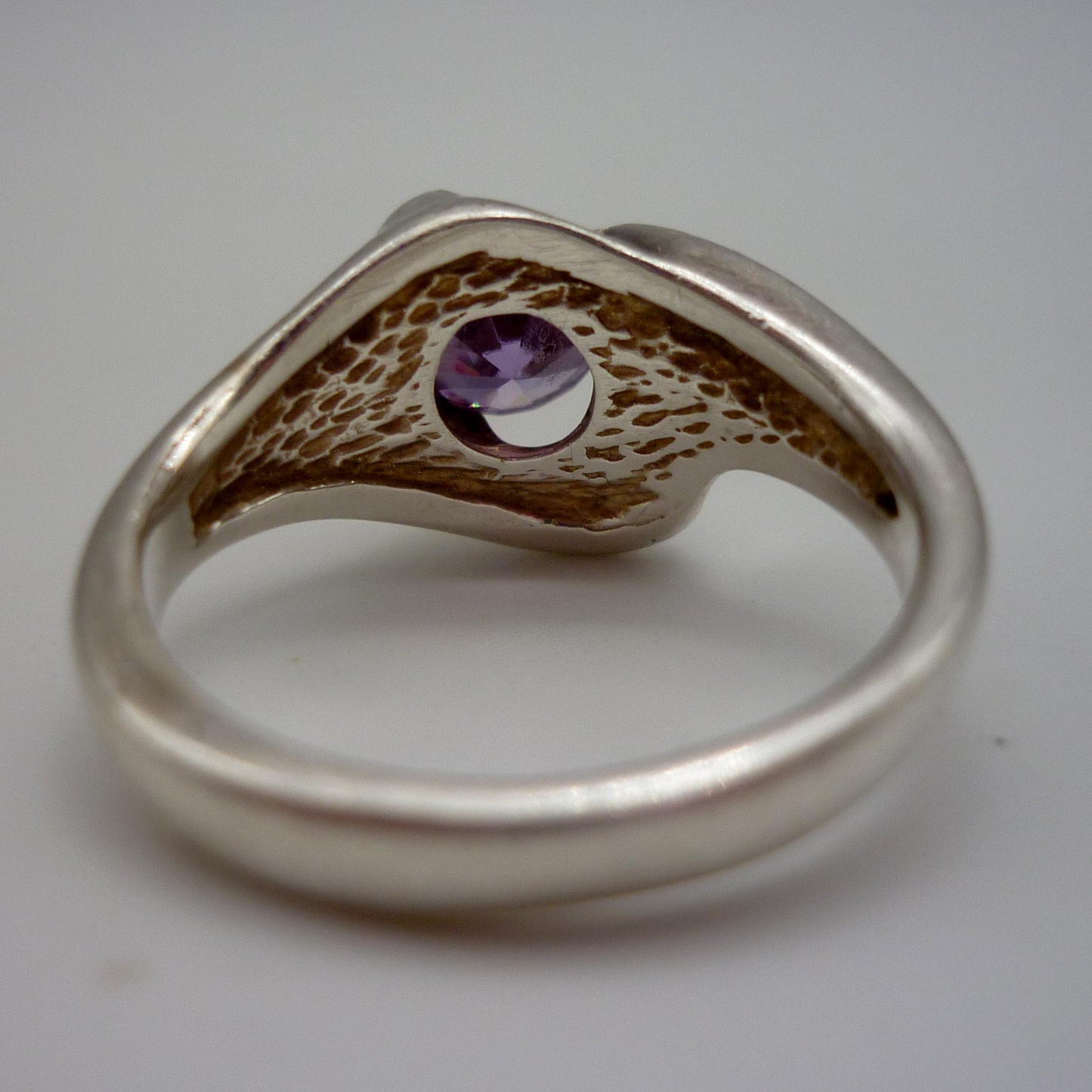 Vintage Silver Amethyst Solitaire Ring Size 6.5, Chunky Twist Band Sterling