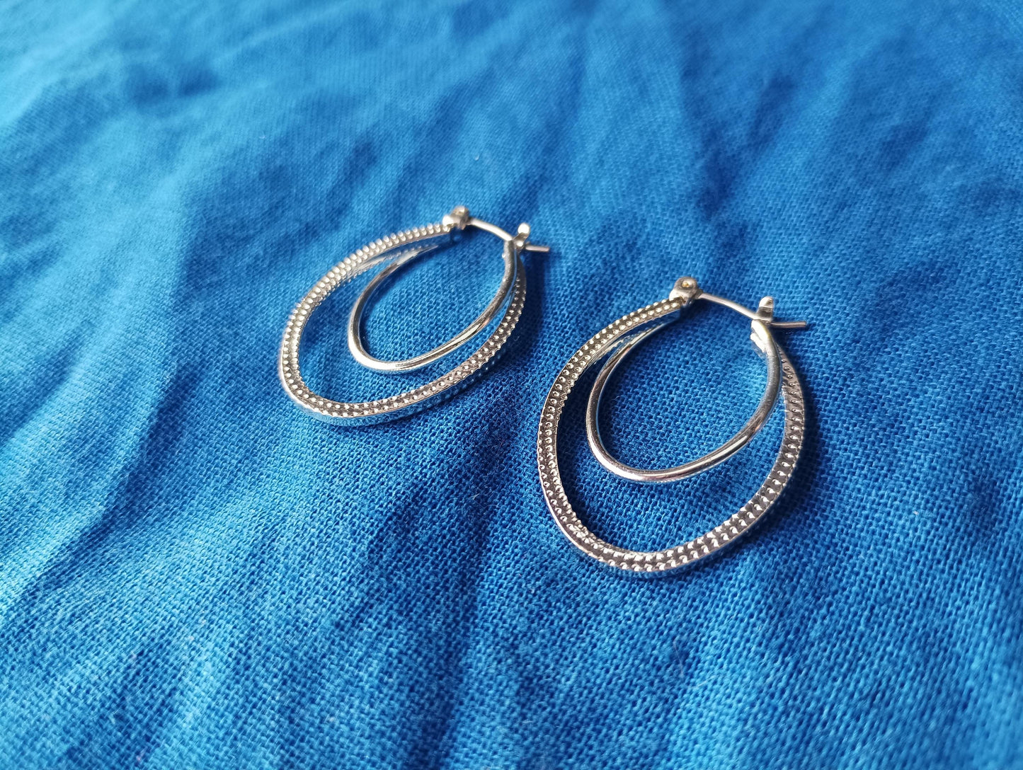 Vintage Silver Tone Double Layer Hoop Earrings