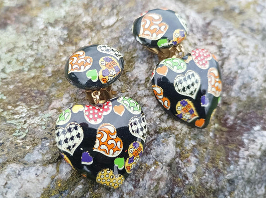 Vintage 70s-80s Heart Clip On Earrings – Colorful Pop Art Plastic Jewelry