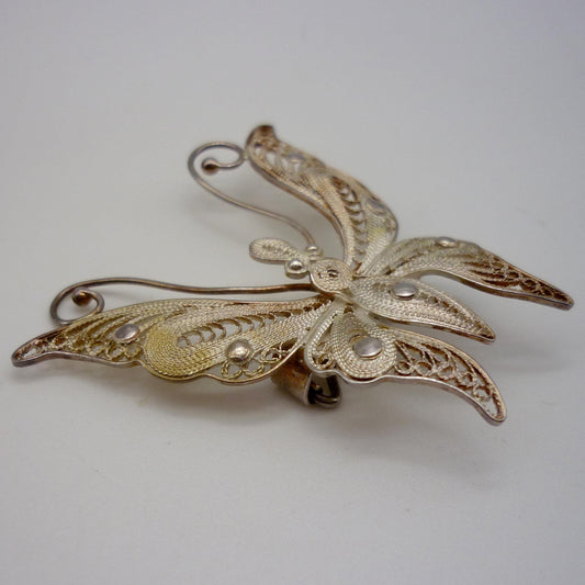 Vintage Silver Filigree Butterfly Brooch