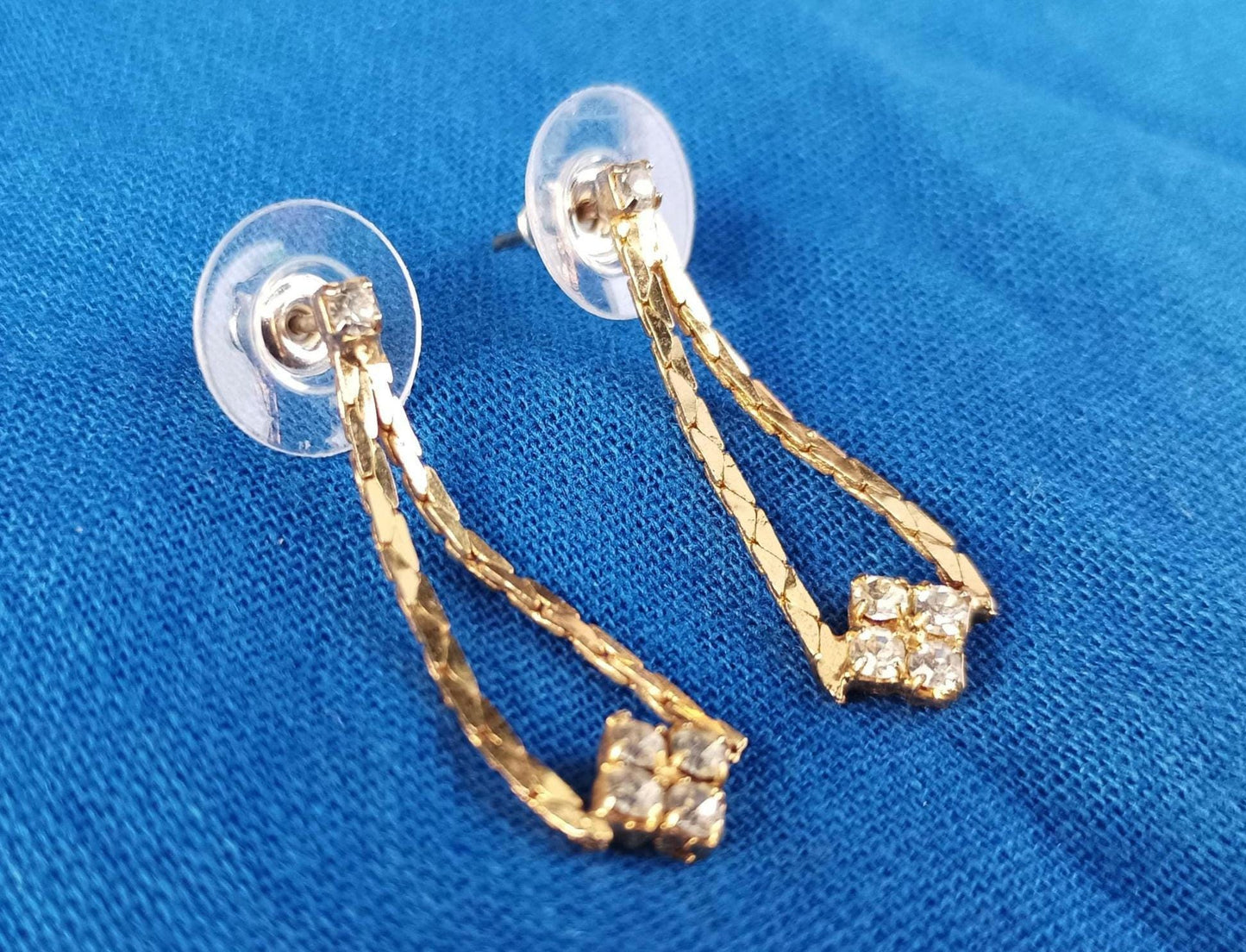 Vintage Gold Plated and Diamante Costume Drop Earrings