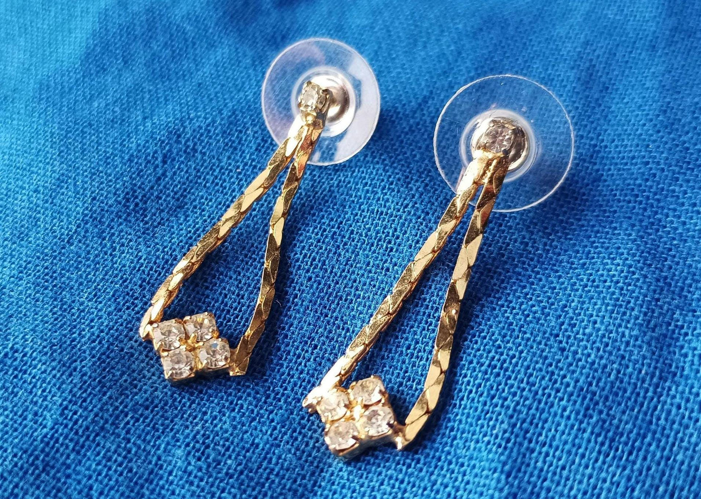 Vintage Gold Plated and Diamante Costume Drop Earrings