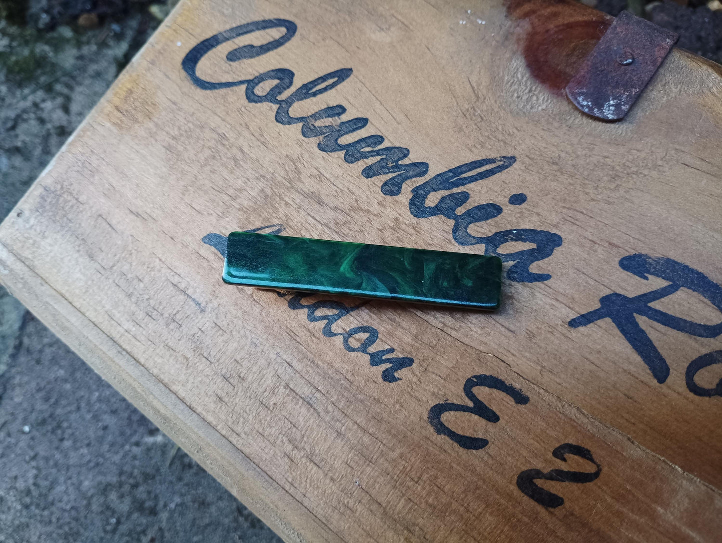 Green Marbled Acetate Barrette/Hair Clip, Malachite-style, Alligator clip back