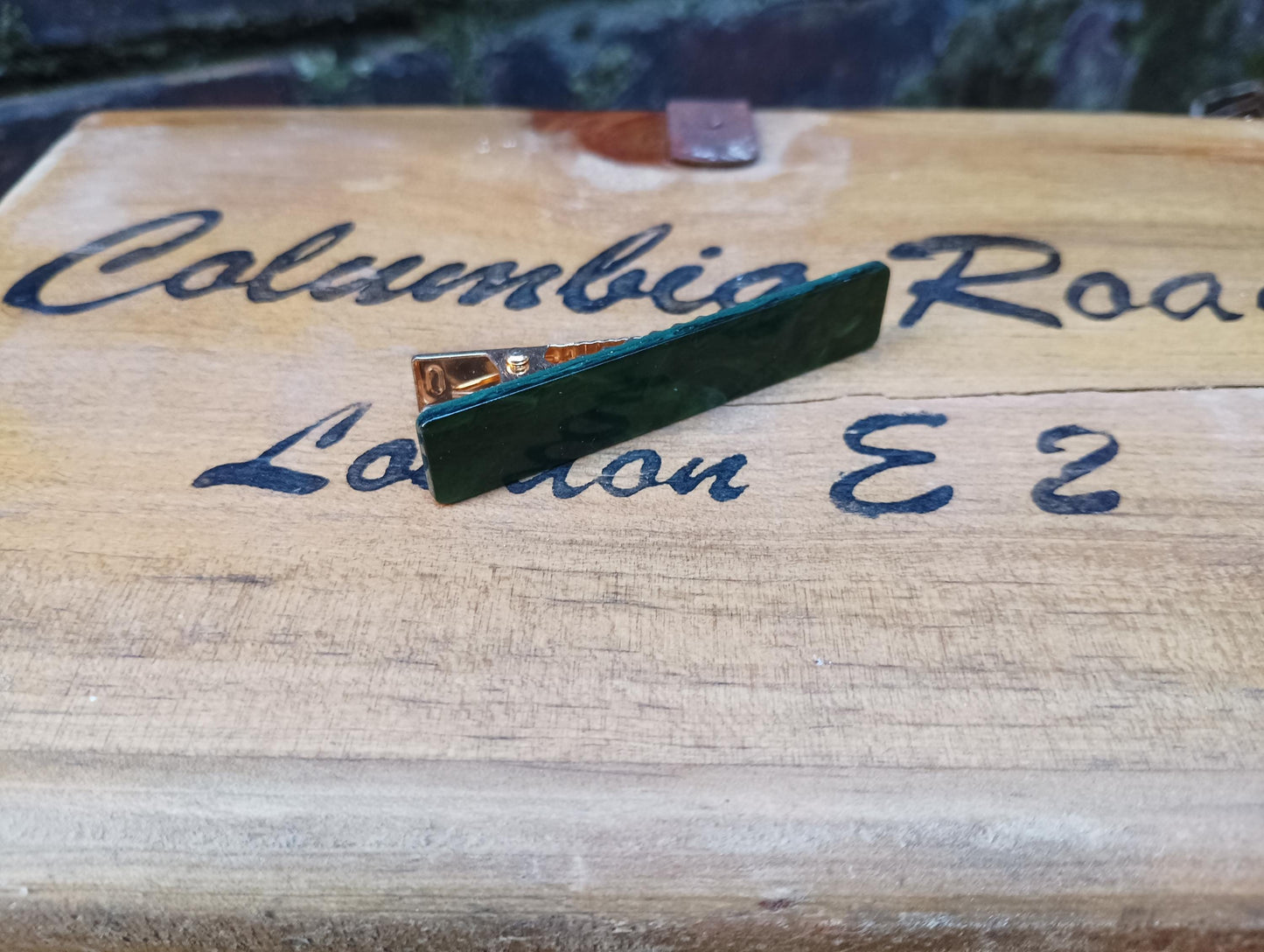 Green Marbled Acetate Barrette/Hair Clip, Malachite-style, Alligator clip back