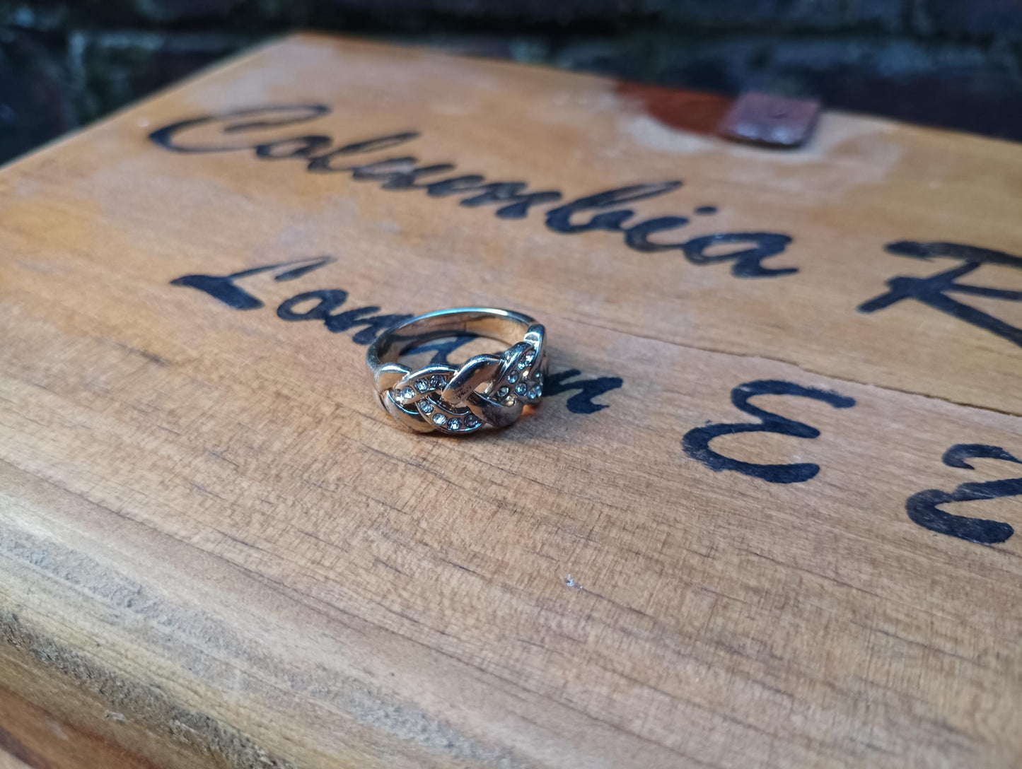 Vintage Crossover Ring with Cubic Zirconia, Size 6.25