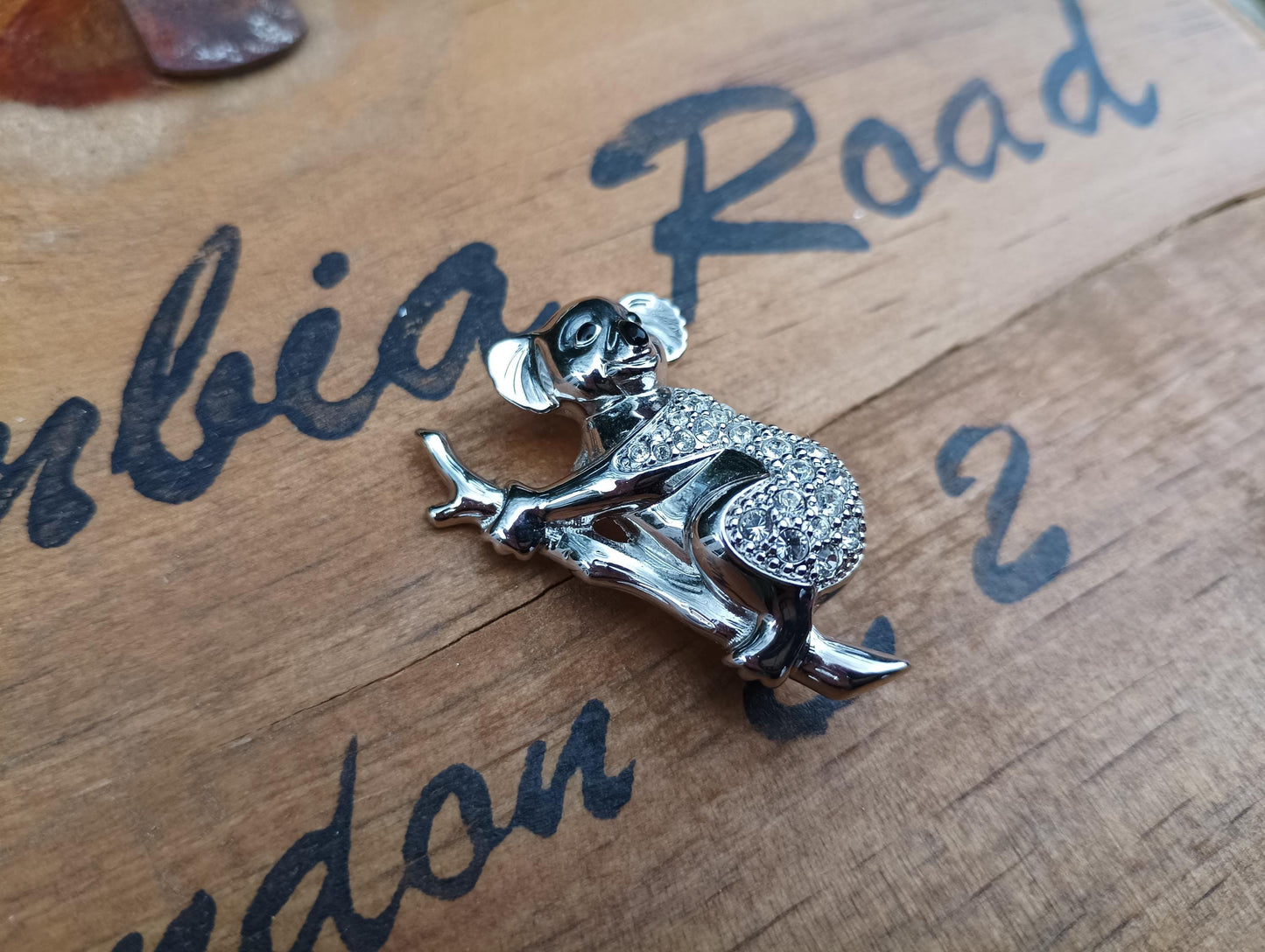 Vintage Rhodium Plated Swarovski Koala Pin
