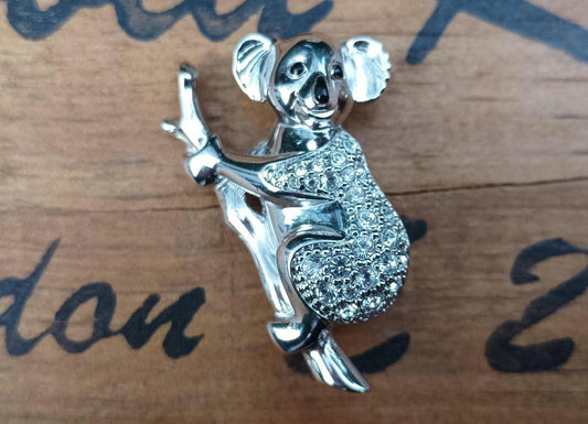 Vintage Rhodium Plated Swarovski Koala Pin