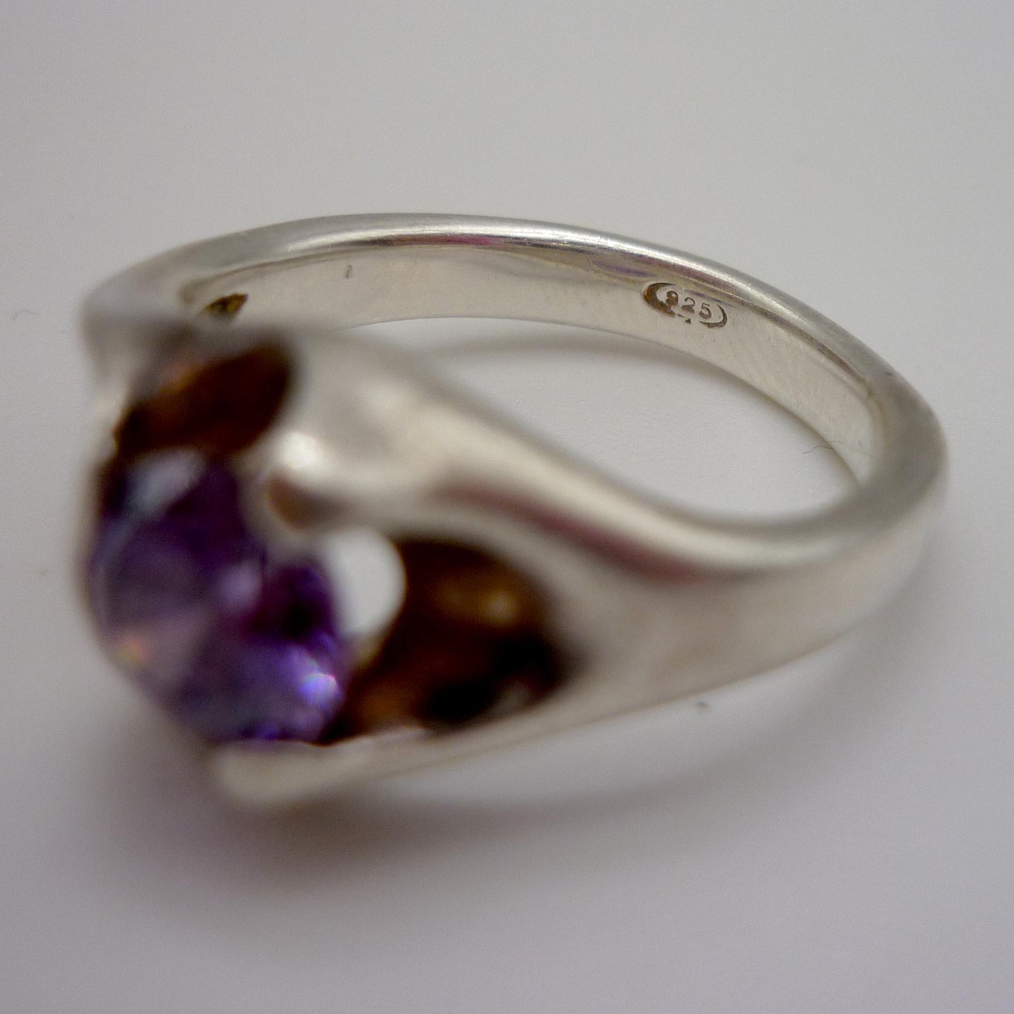 Vintage Silver Amethyst Solitaire Ring Size 6.5, Chunky Twist Band Sterling