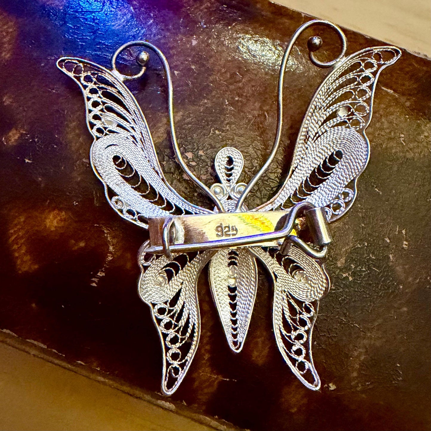 Vintage Silver Filigree Butterfly Brooch
