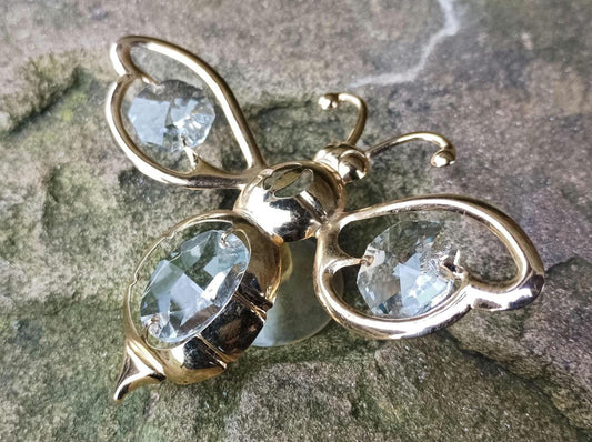 Vintage 24k Gold Plated Crystal Window Bee Decoration