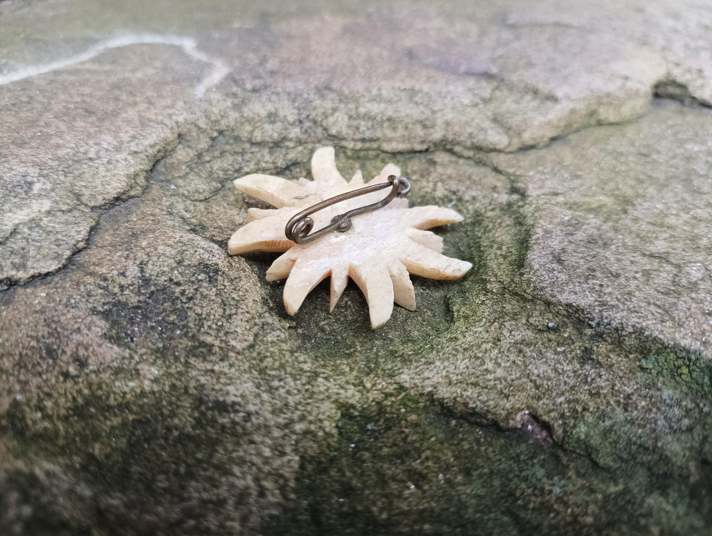 1930s Vintage Carved Bone Edelweiss Flower Brooch