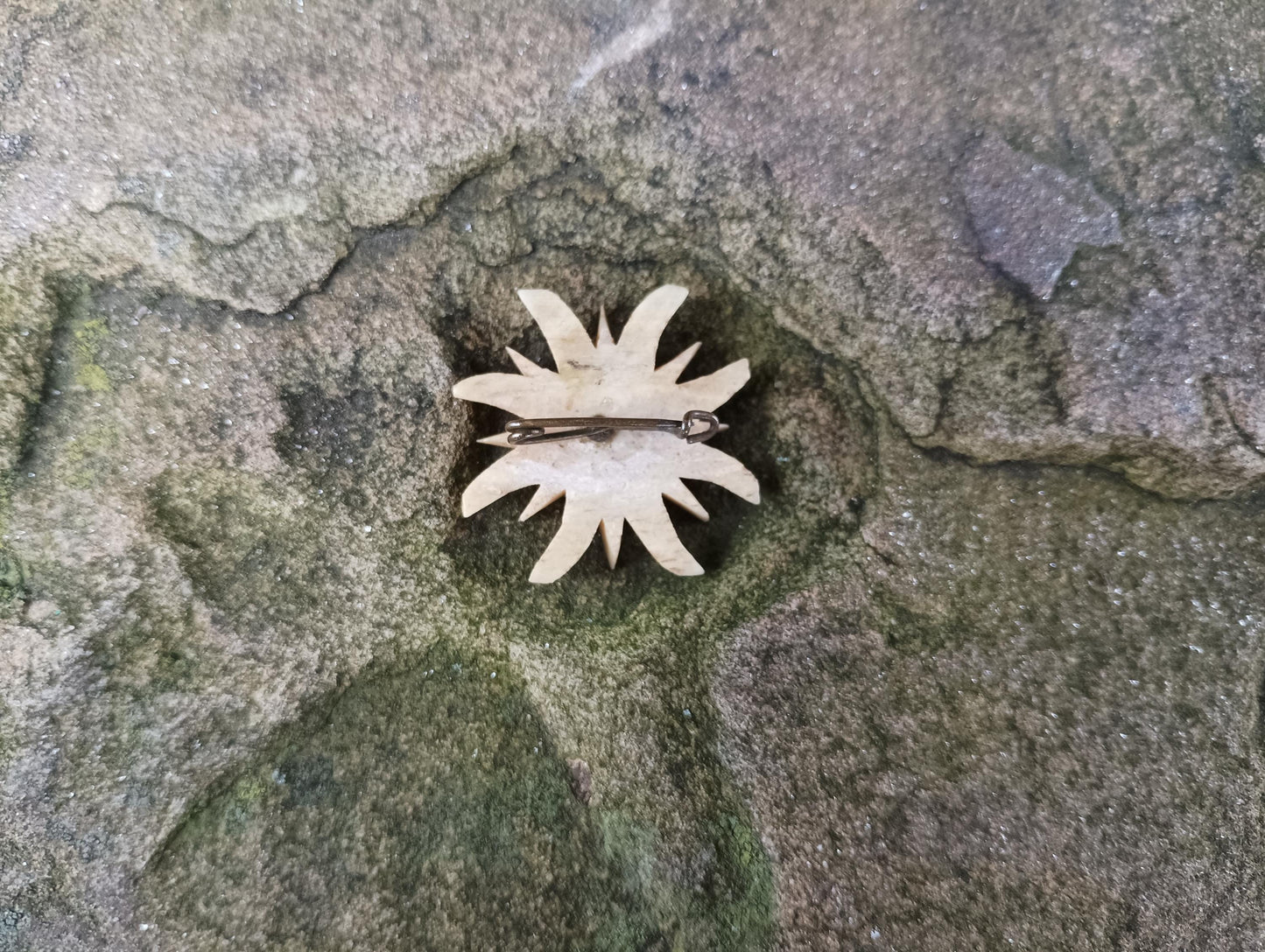 1930s Vintage Carved Bone Edelweiss Flower Brooch