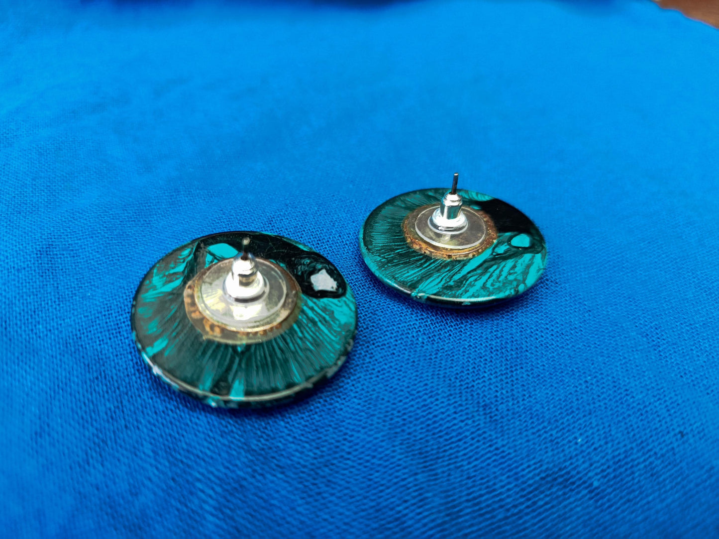 Large 30mm Turquoise and Black Marbled Resin Stud Earrings
