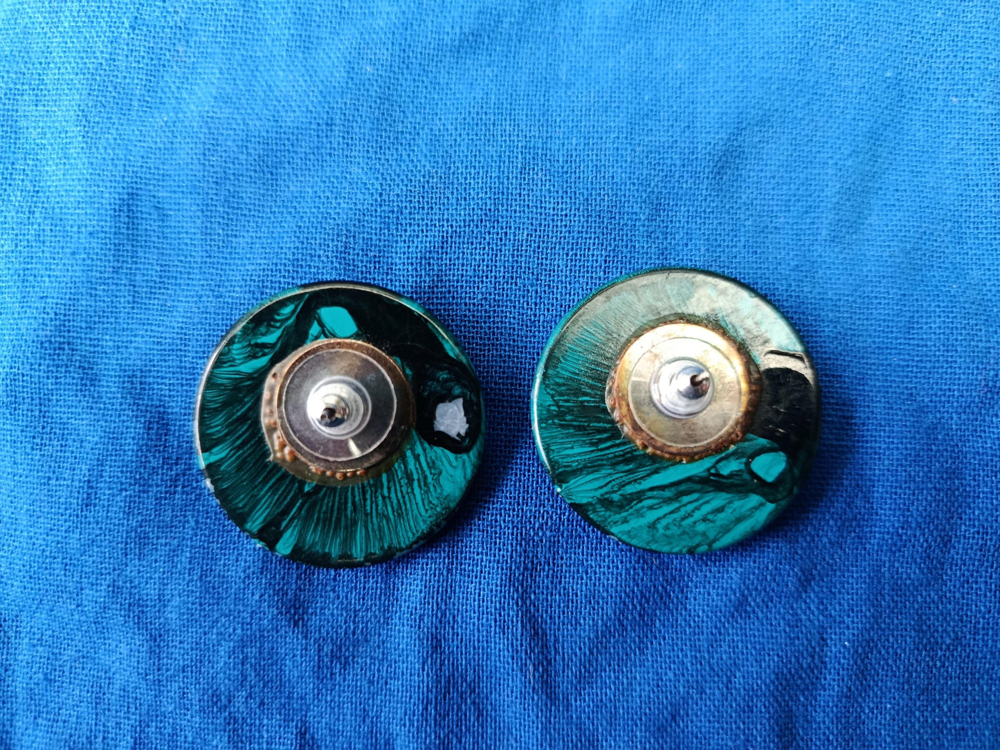 Large 30mm Turquoise and Black Marbled Resin Stud Earrings