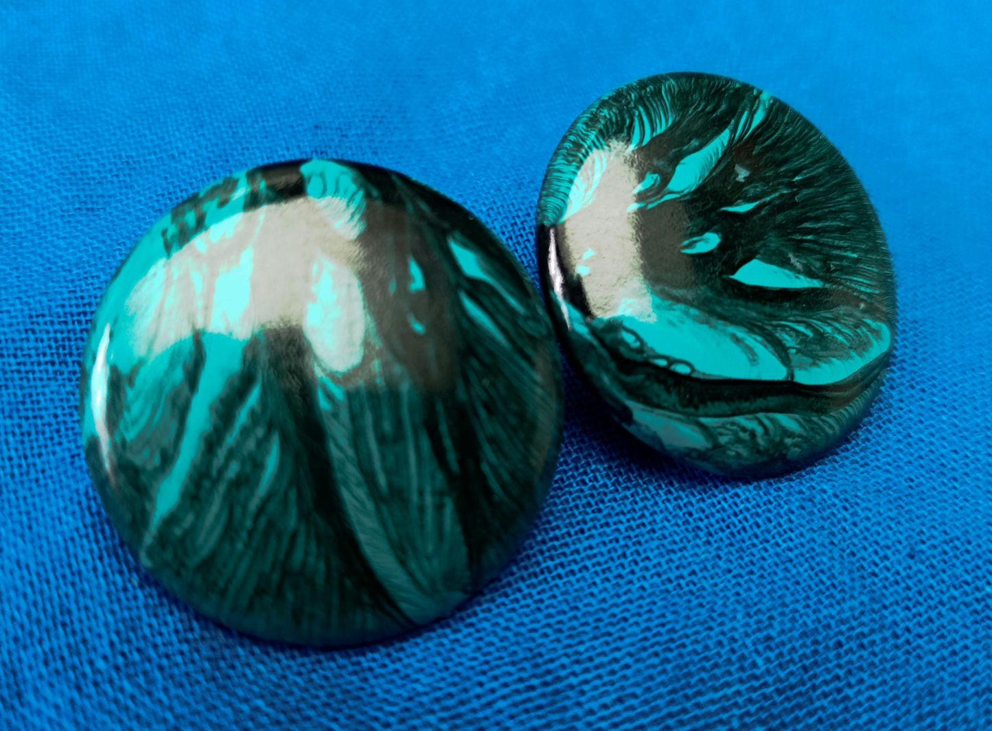 Large 30mm Turquoise and Black Marbled Resin Stud Earrings