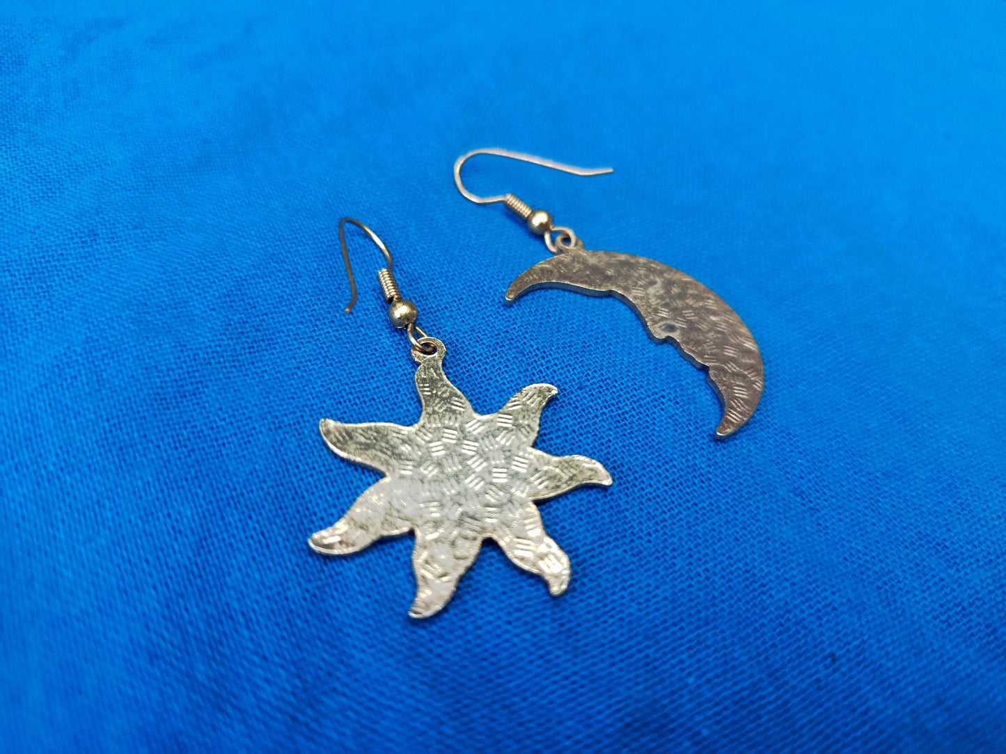 Vintage 1990s Cloisonné Enamel and Gold Plated Sun and Moon Earrings