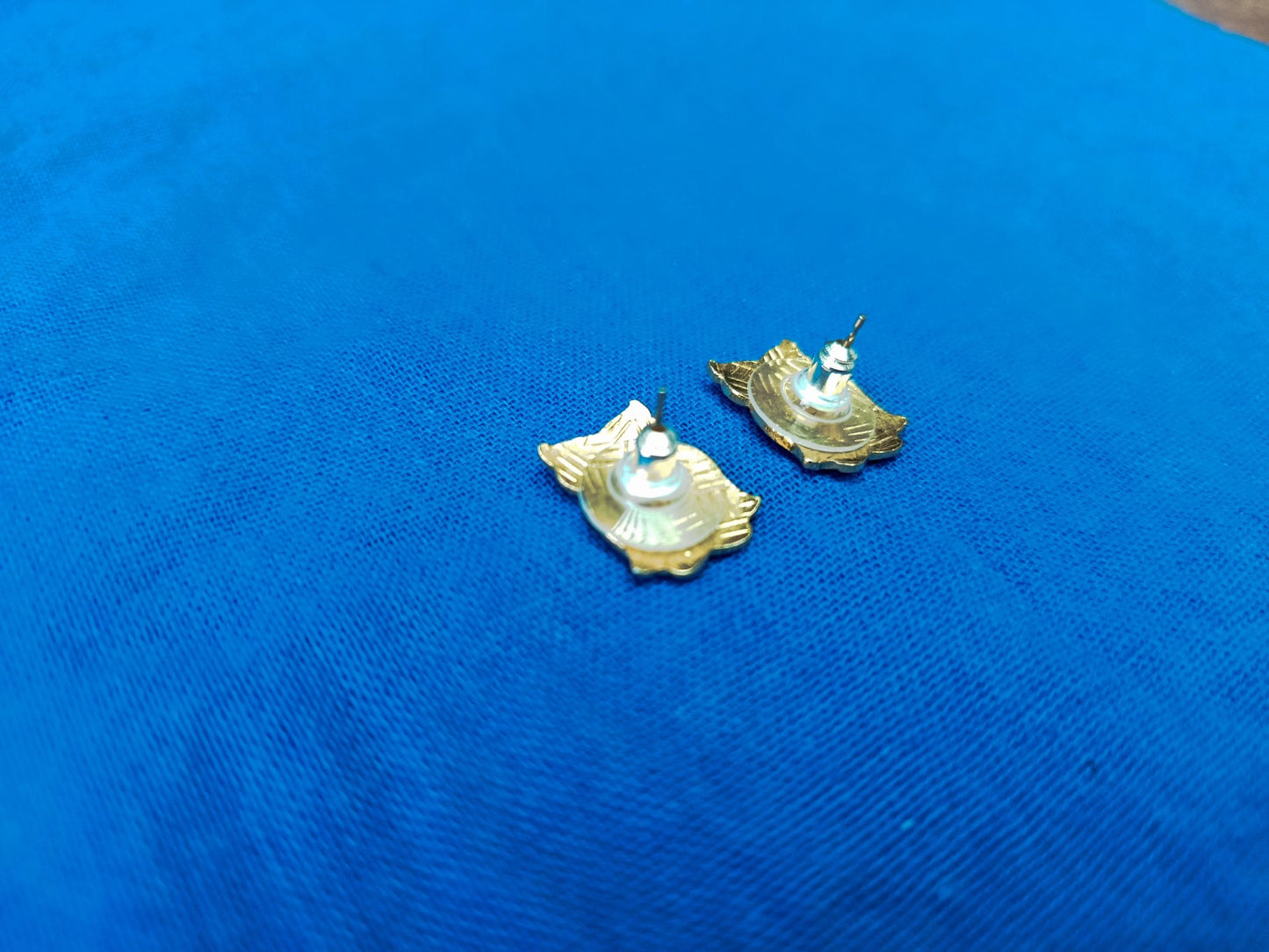 Vintage Gold Plated Cloisonné Enamel Owl Stud Earrings