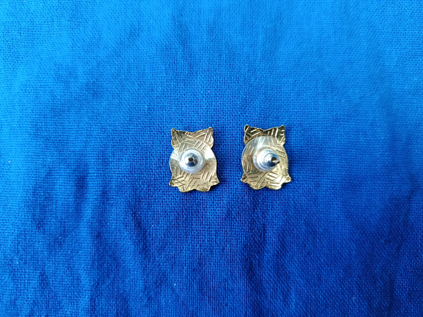 Vintage Gold Plated Cloisonné Enamel Owl Stud Earrings