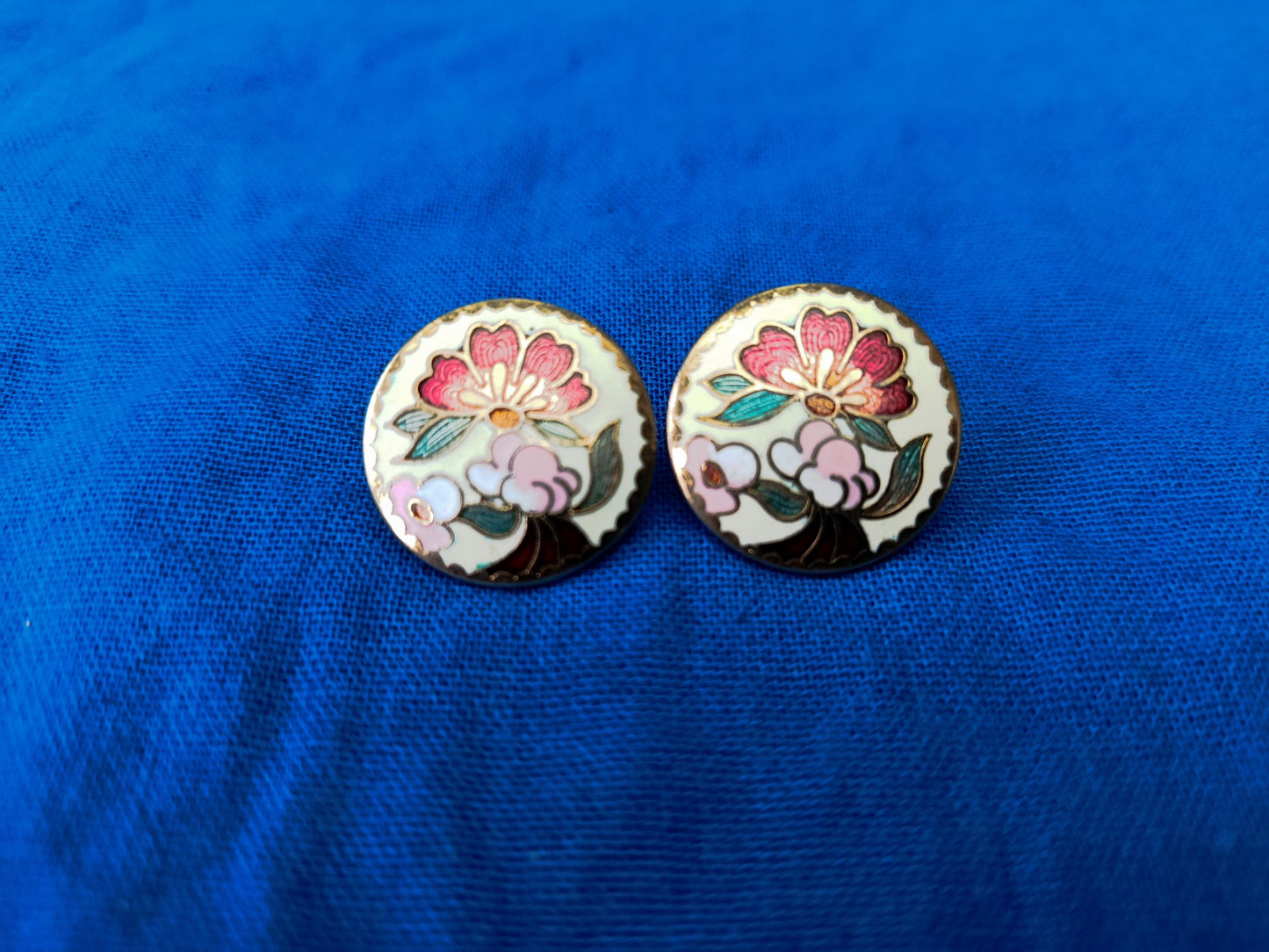 Vintage Gold Plated Cloisonné Enamel Floral Stud Earrings by Sea Gems UK