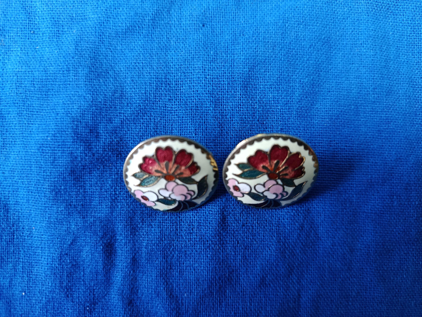 Vintage Gold Plated Cloisonné Enamel Floral Stud Earrings by Sea Gems UK