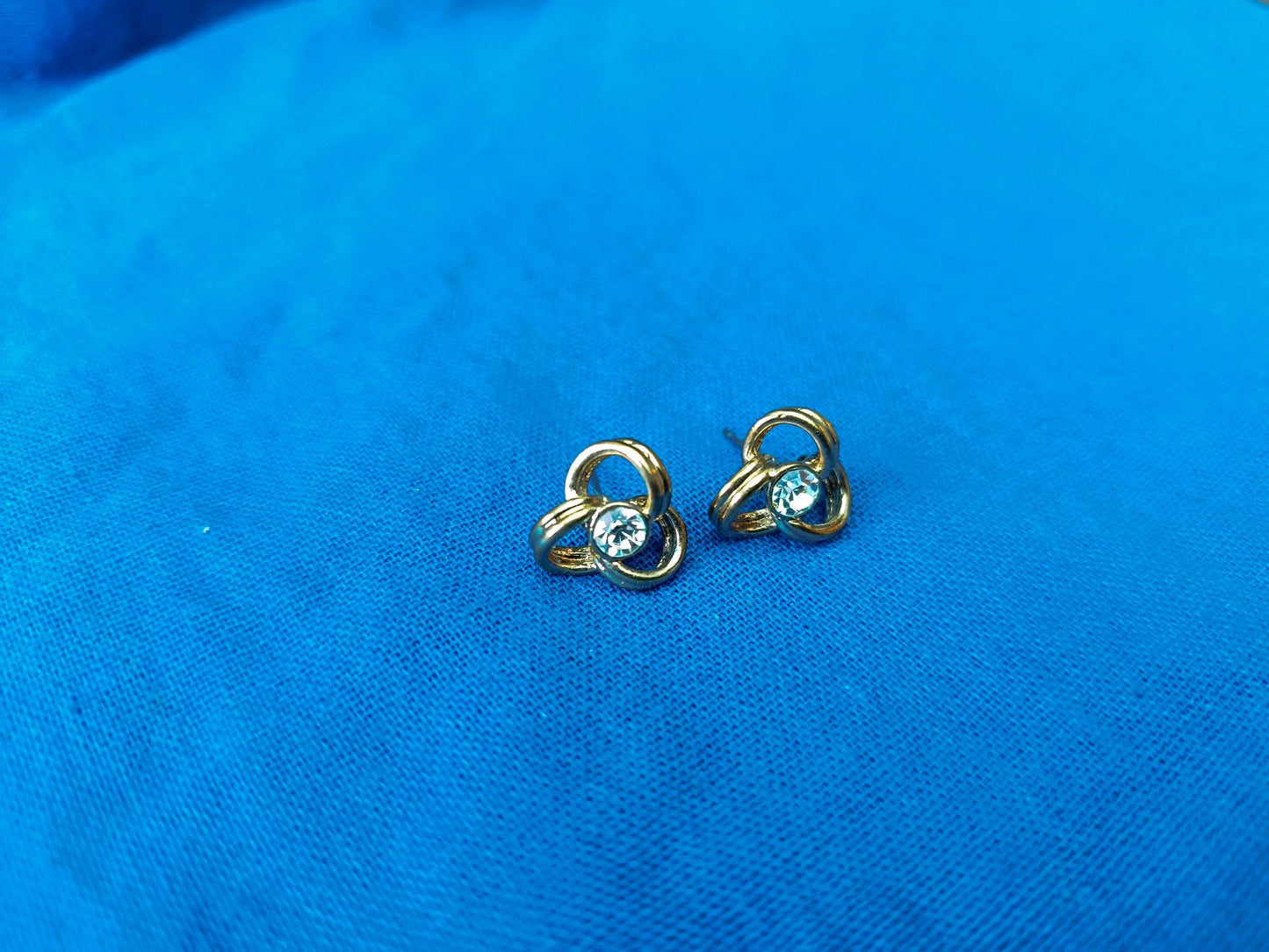 Gold Plated Simulated Diamond Stud Earrings in a Celtic Style Setting