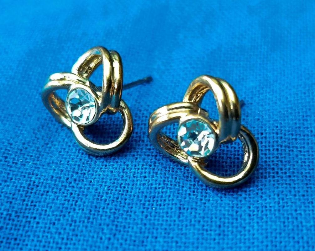 Gold Plated Simulated Diamond Stud Earrings in a Celtic Style Setting