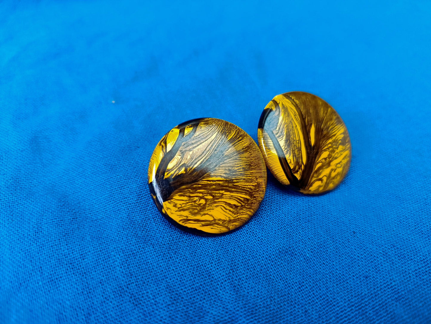 Large 30mm Yellow and Black Marbled Resin Stud Earrings