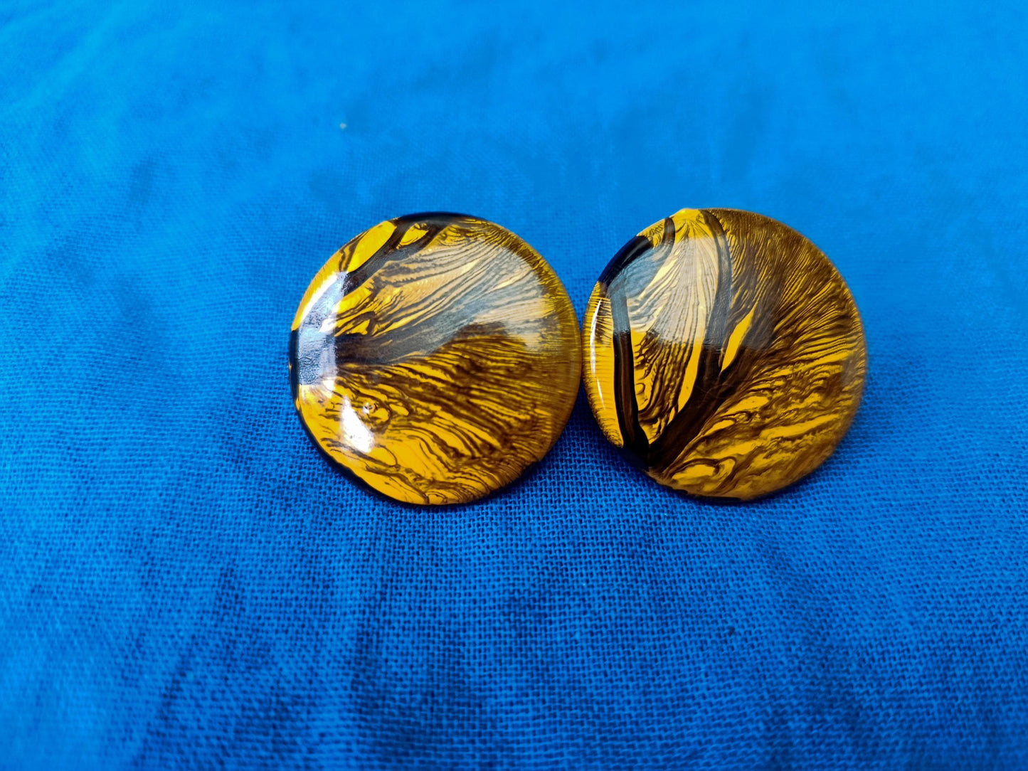 Large 30mm Yellow and Black Marbled Resin Stud Earrings