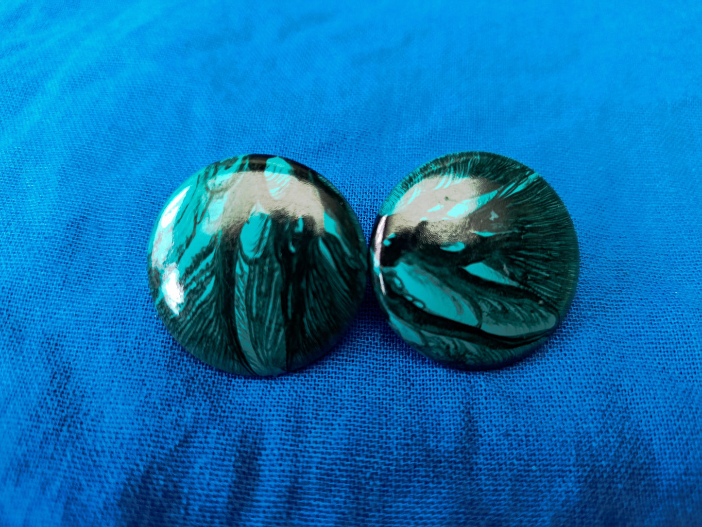 Large 30mm Turquoise and Black Marbled Resin Stud Earrings