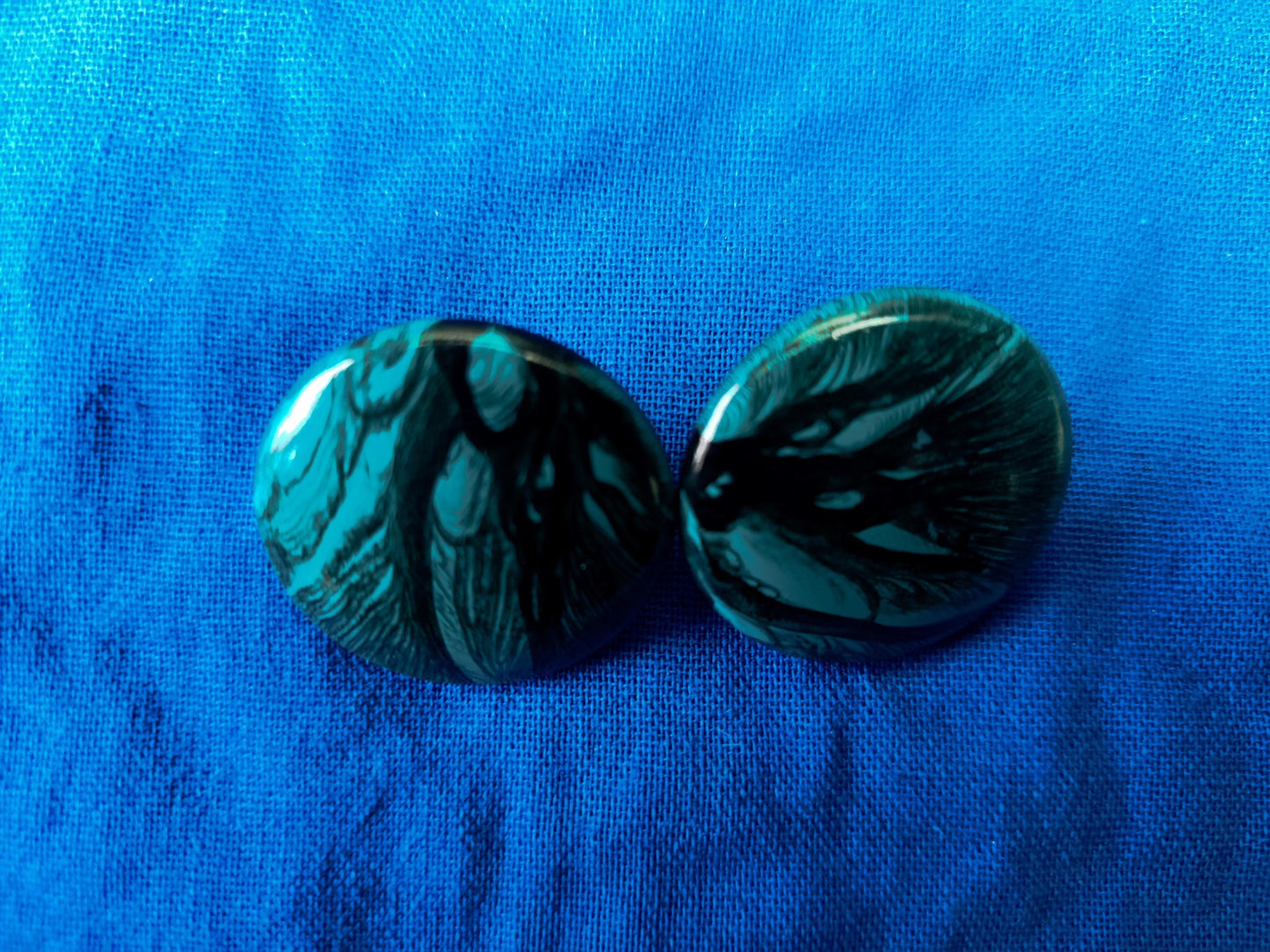 Large 30mm Turquoise and Black Marbled Resin Stud Earrings