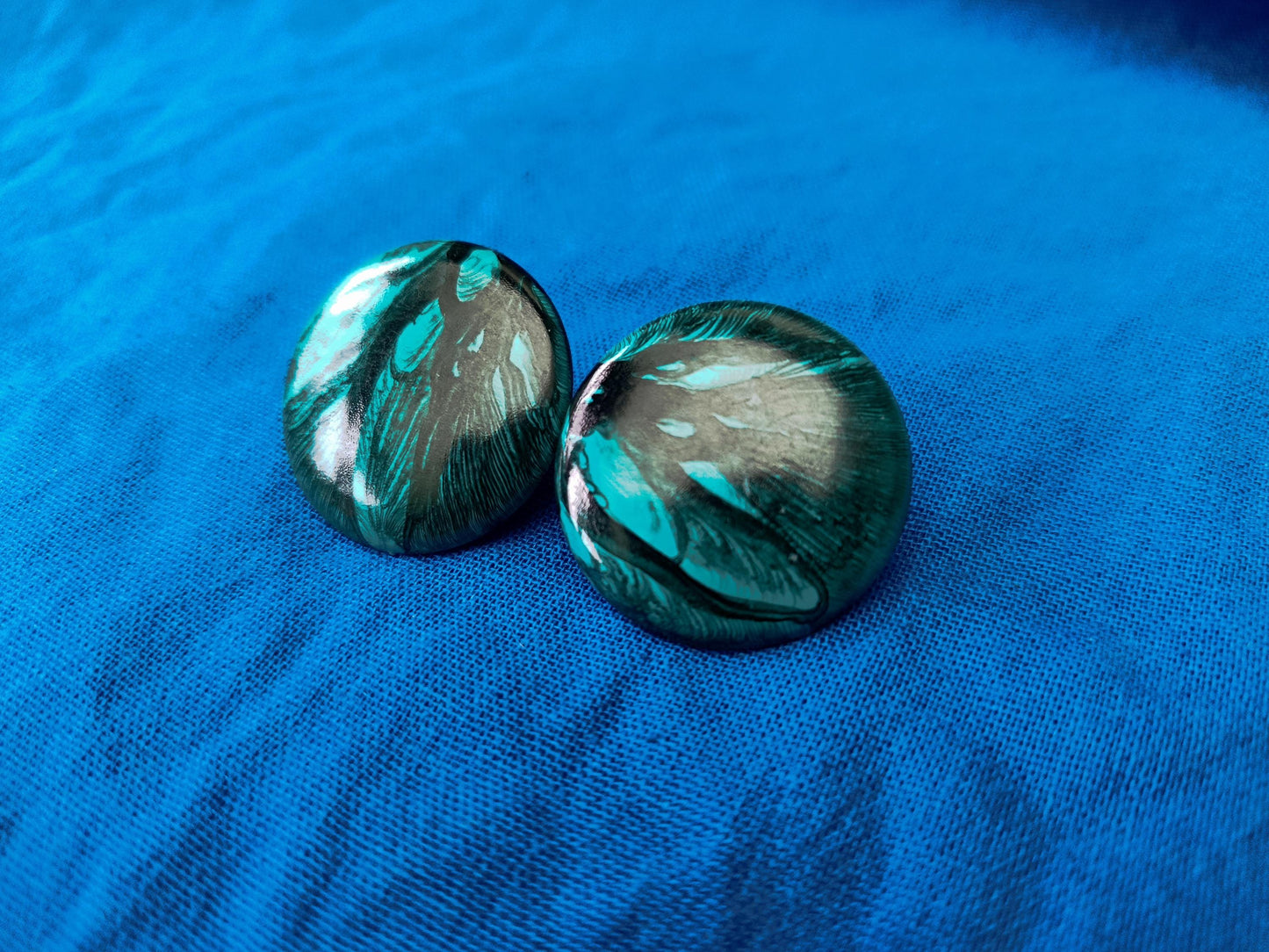 Large 30mm Turquoise and Black Marbled Resin Stud Earrings