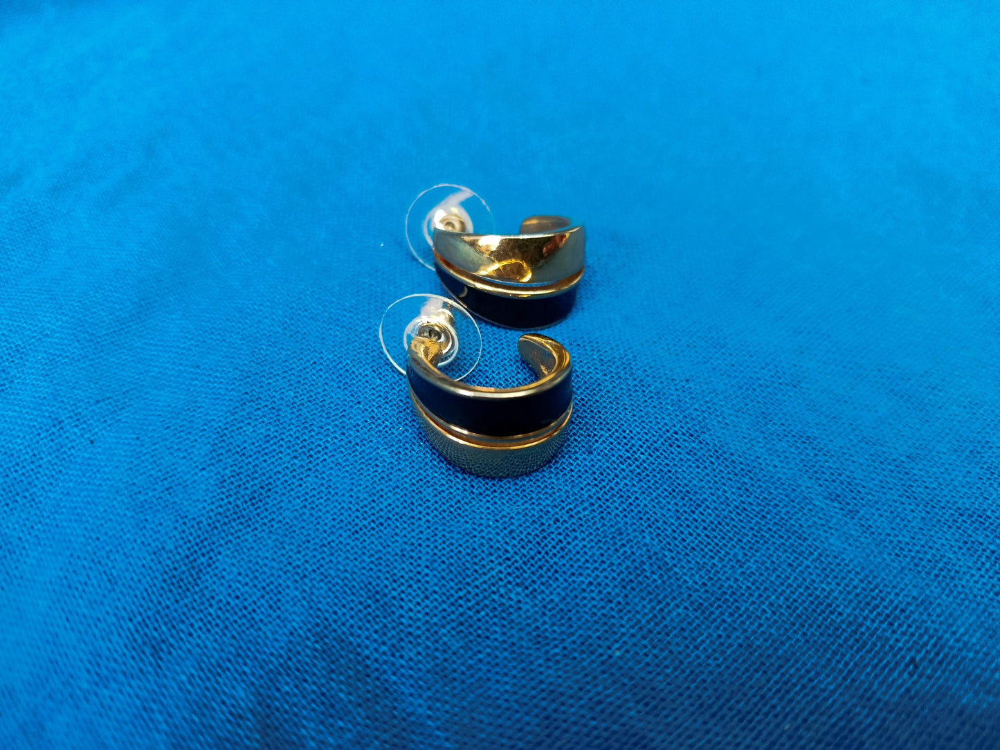 Vintage 1980s Monet Gold Plated and Black Enamel Earrings
