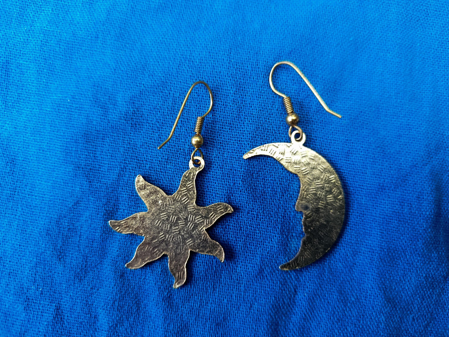 Vintage 1990s Cloisonné Enamel and Gold Plated Sun and Moon Earrings