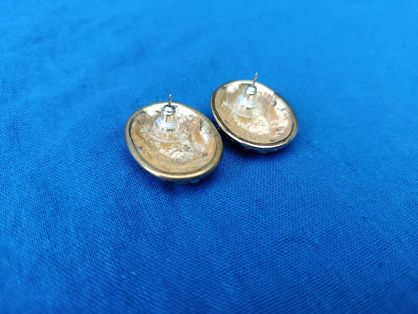 Vintage 18k Gold Plated Enamel, Crystal and Faux Pearl Stud Earrings by Cabouchon