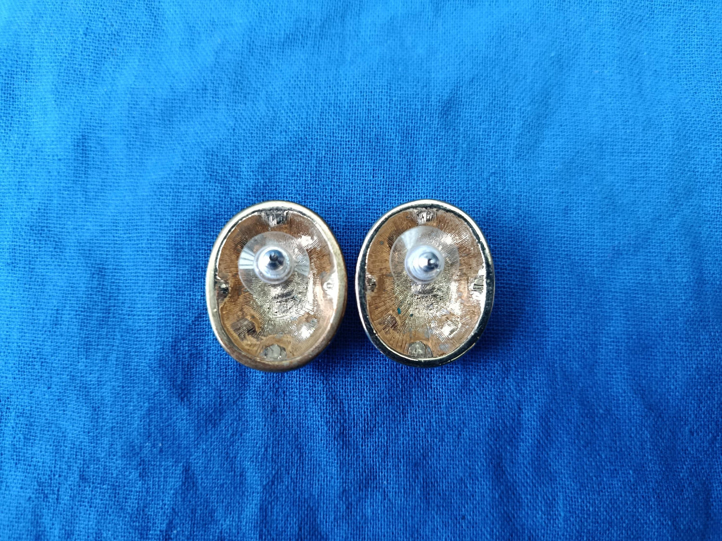 Vintage 18k Gold Plated Enamel, Crystal and Faux Pearl Stud Earrings by Cabouchon