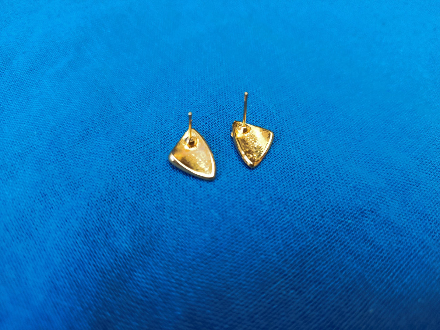 Vintage Abstract Blue Enamel Gold Plated Triangular Earrings