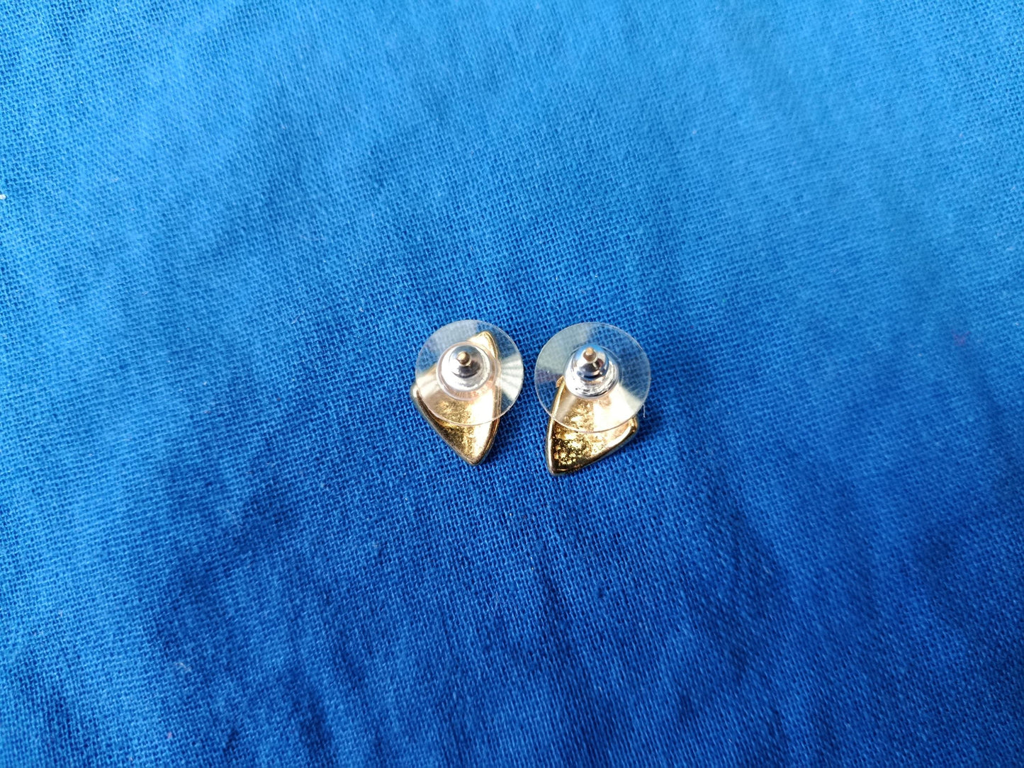 Vintage Abstract Blue Enamel Gold Plated Triangular Earrings