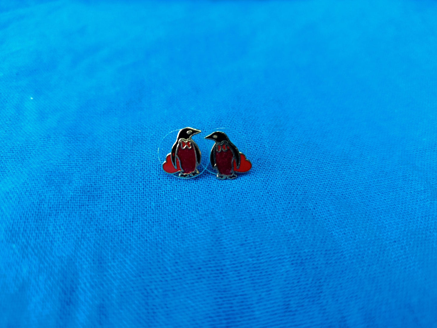 Vintage Gold Plated Cloisonné Enamel Penguin Stud Earrings