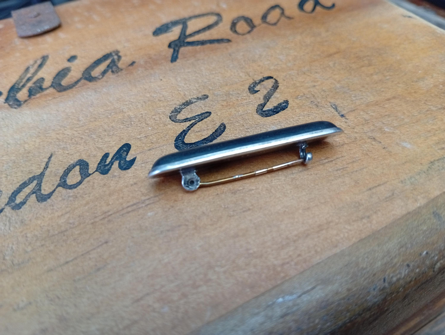 Art Deco Sterling Silver & Bog Oak Bar Brooch