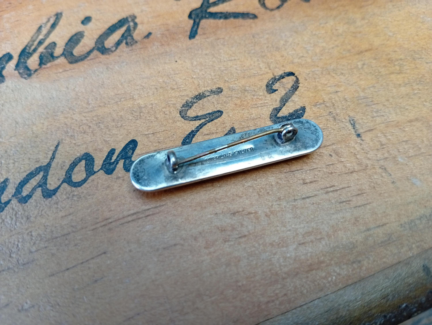 Art Deco Sterling Silver & Bog Oak Bar Brooch