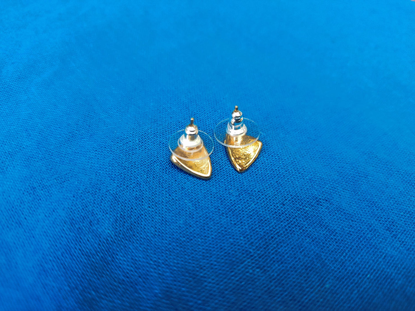 Vintage Abstract Blue Enamel Gold Plated Triangular Earrings